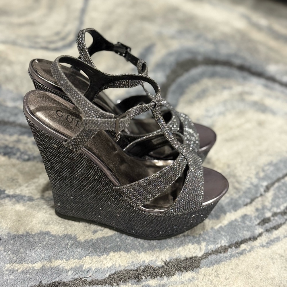 GUESS Women's Sparkling Wedge Sandals - Silver